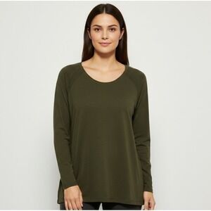 EILEEN FISHER Olive Green Long Sleeve Merino Wool Sweater Top Size‎ L Minimalist